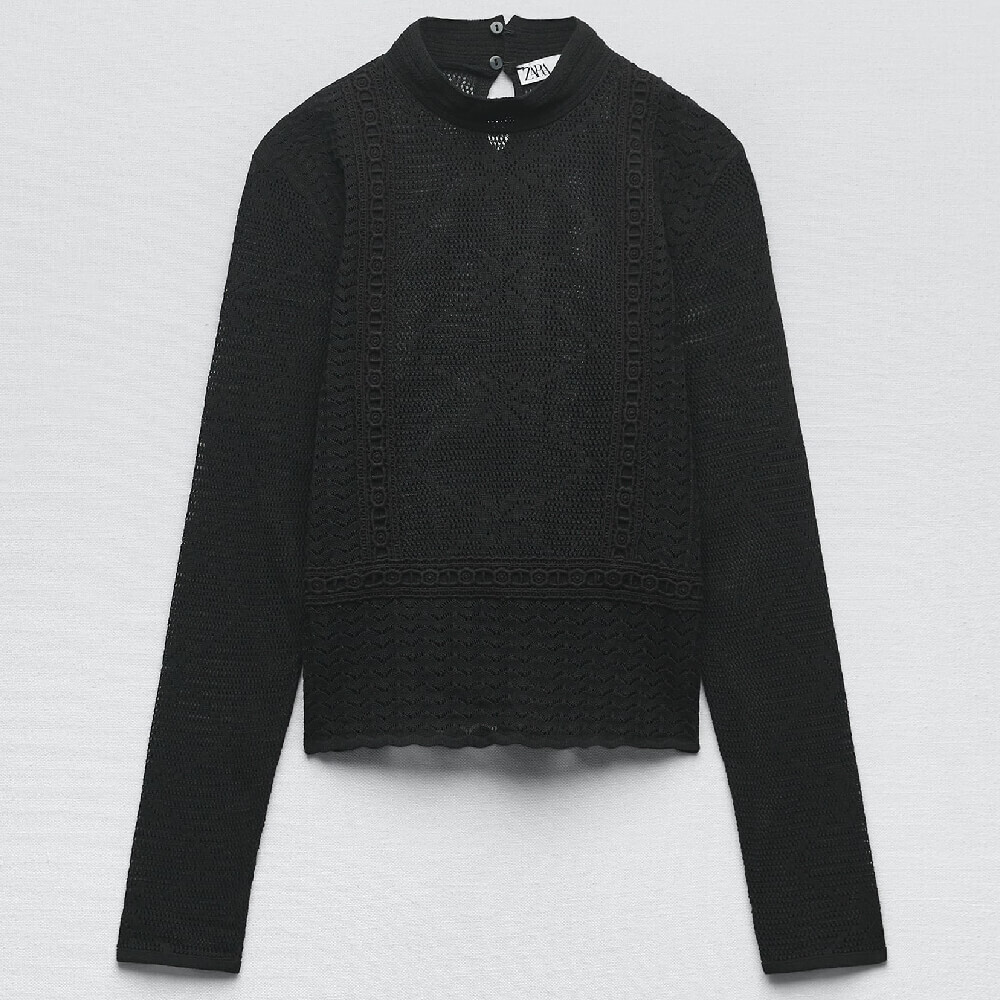 

Водолазка Zara Knit With Lace, черный