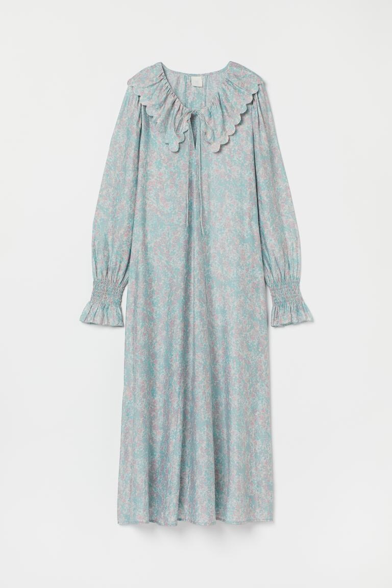 

Длинное платье с воротником H&M, светло-бирюзовый/цветы