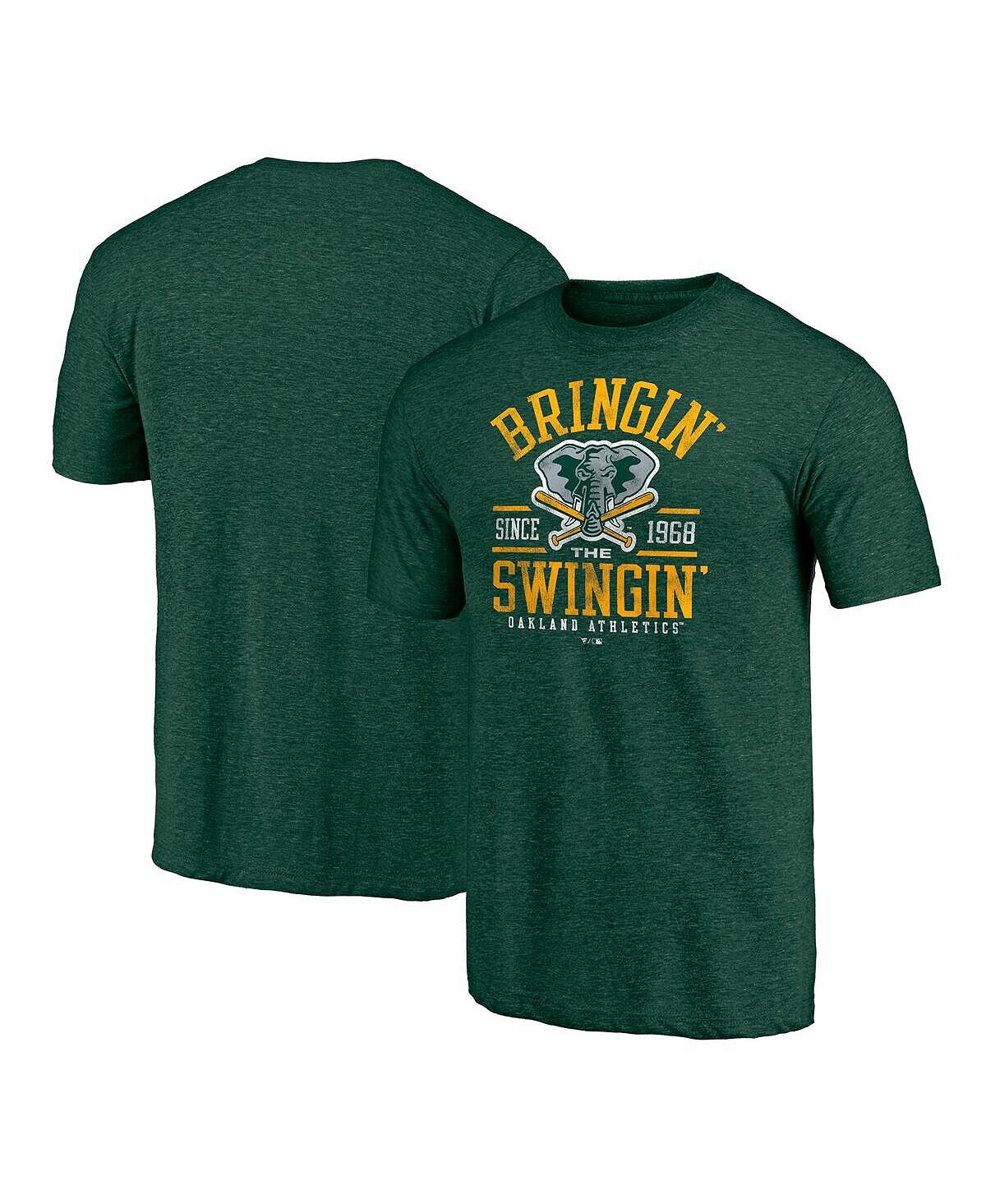 

Мужская футболка oakland athletics bringin 'the swingin' hometown с фирменной зеленой меланжевой отделкой из трикотажа Fanatics, мульти