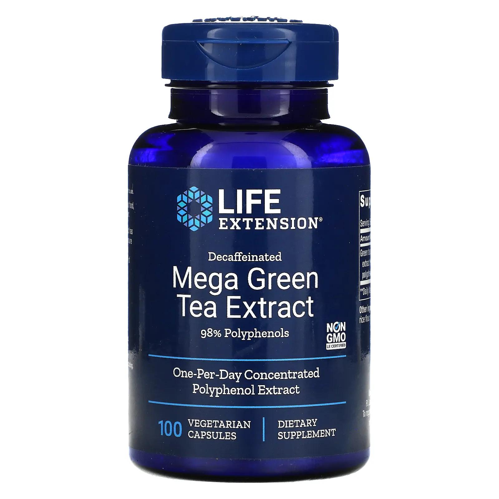 Life Extension Мега экстракт зеленого чая без кофеина 100 вегетарианских капсул
