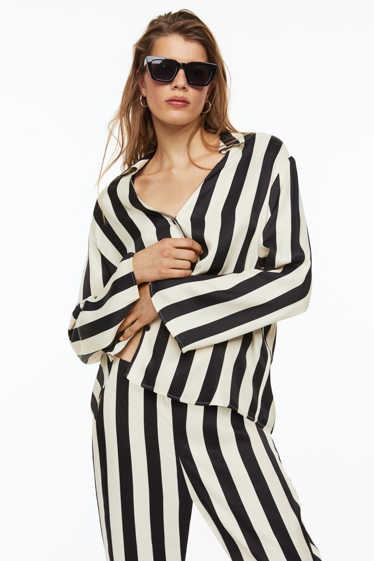 

Атласная рубашка H&M, кремовый/черные полосы