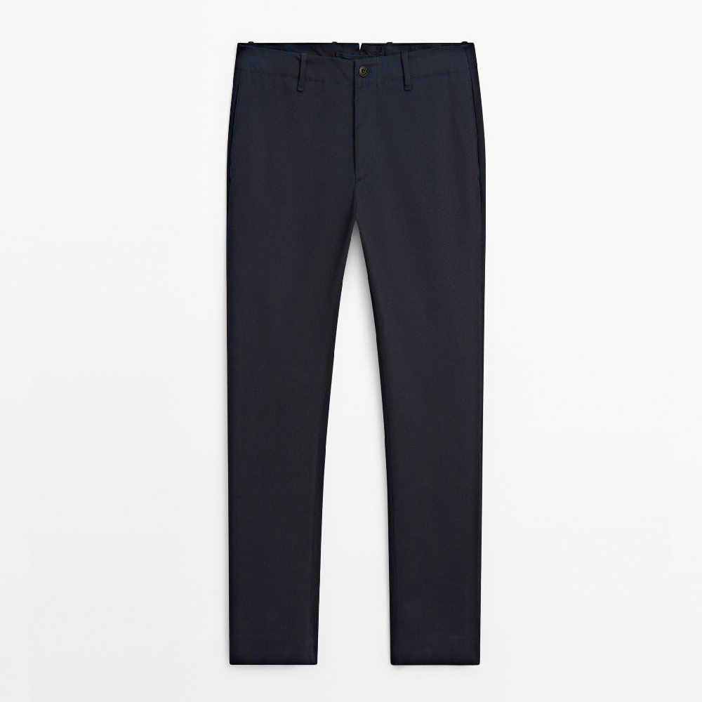 Брюки Massimo Dutti Slim-fit Micro-textured Chino, темно-синий брюки massimo dutti tapered fit chino темно синий