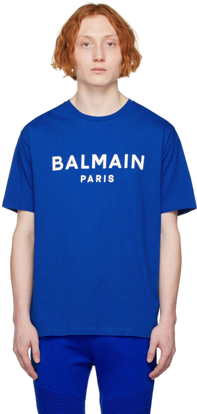 

Синяя футболка с принтом Balmain, Синий