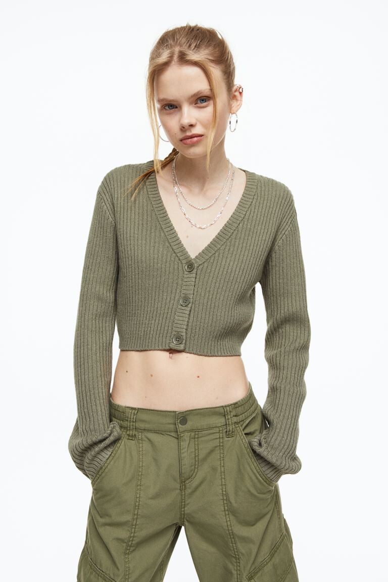 

Короткий кардиган в рубчик H&M, хаки зеленый