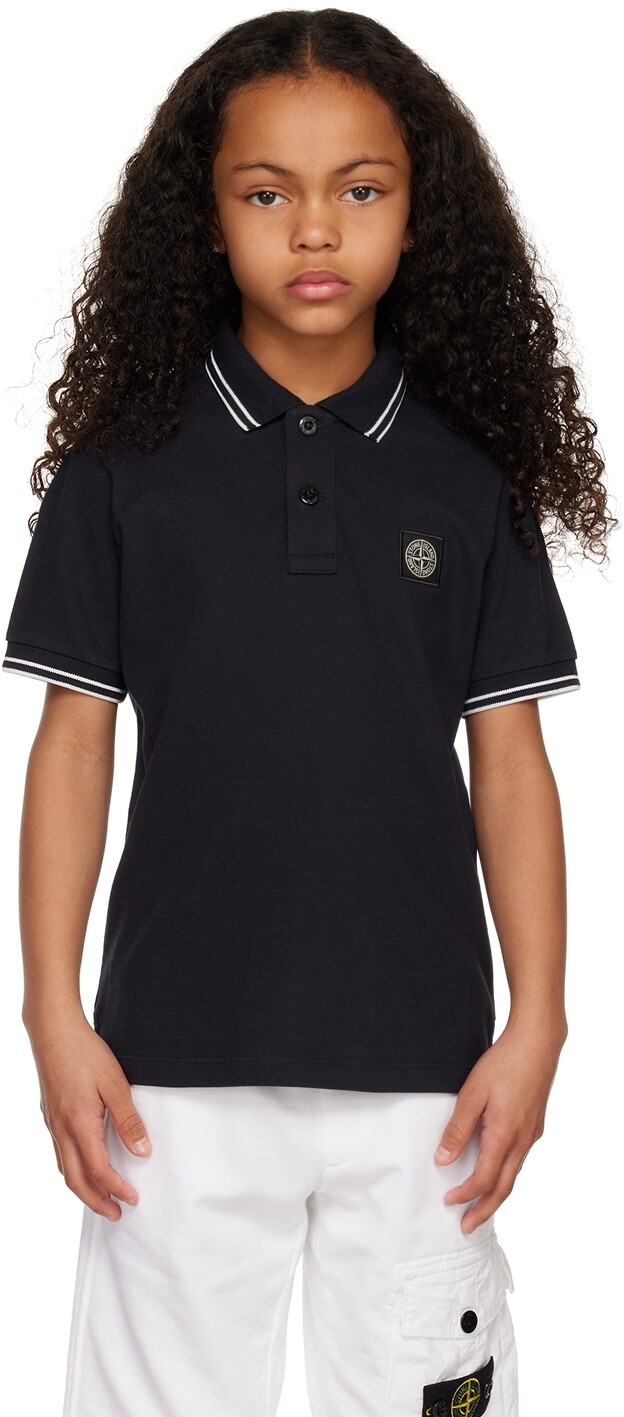 

Детская темно-синяя футболка-поло с нашивками Stone Island Junior, Синий