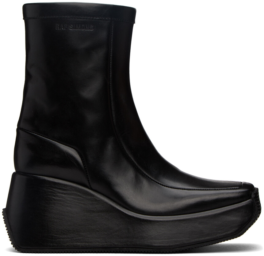 

Черные кожаные ботильоны Raf Simons, Черный
