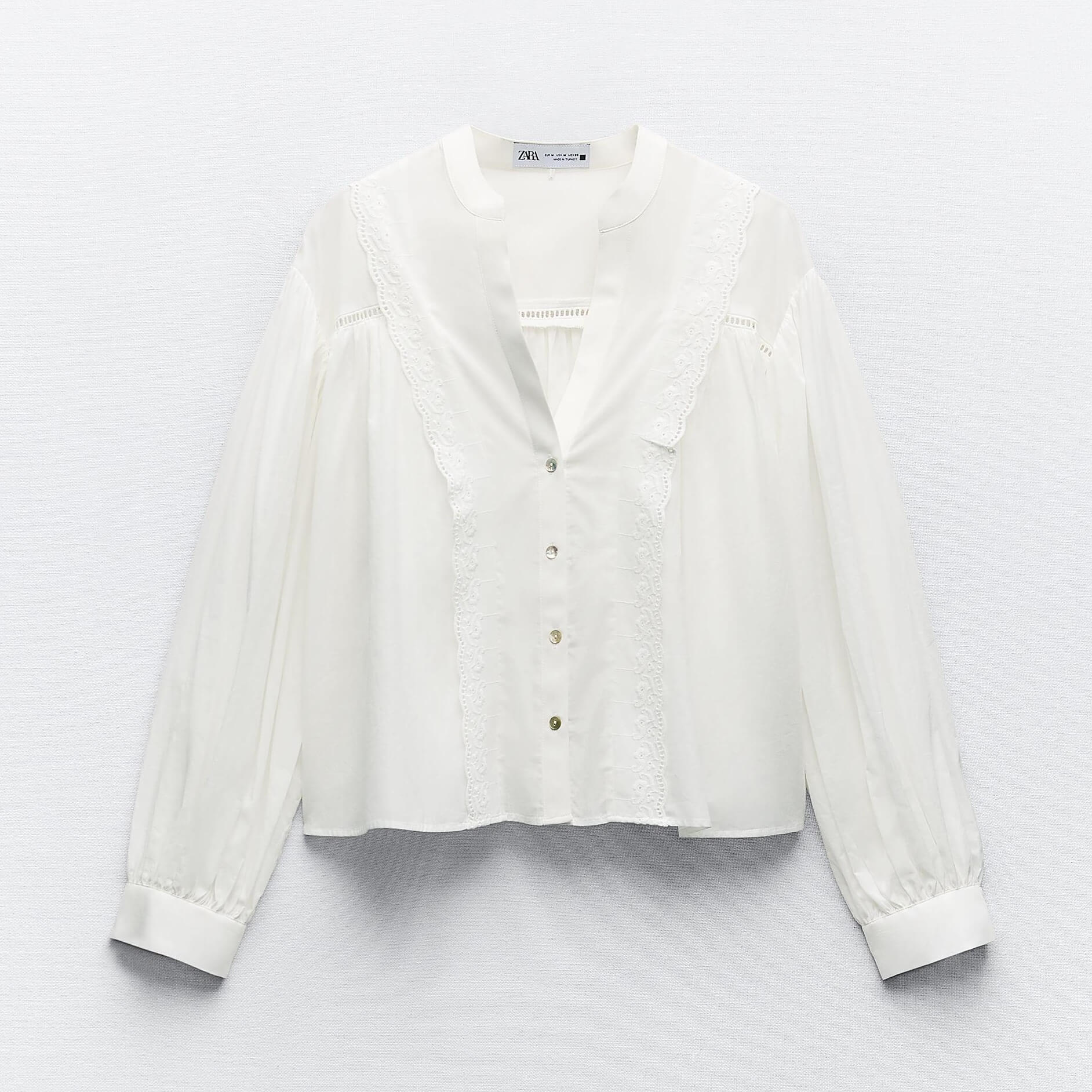 Рубашка Zara Ruffled With Lace Trims, белый