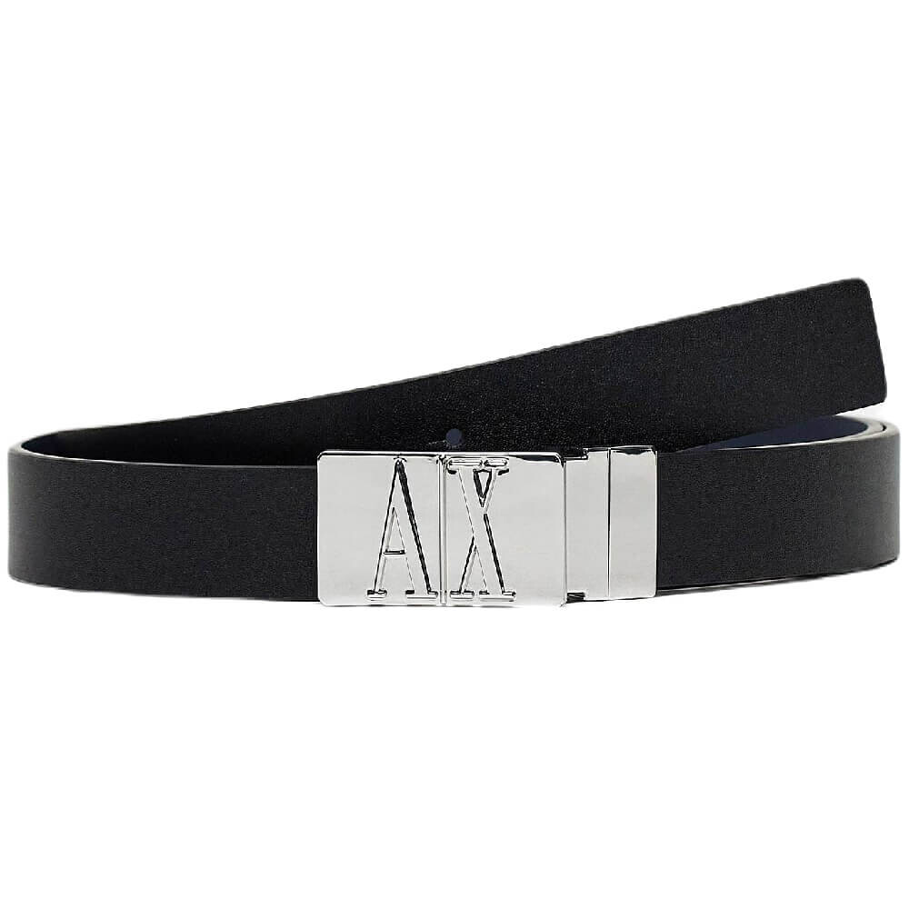 

Ремень Armani Exchange Metal Plaque Leather Reversible, черный/темно-синий