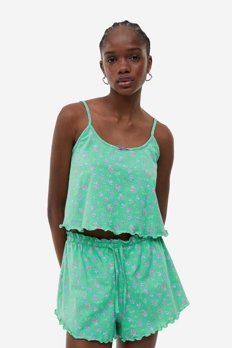 

Пижамный топ и шорты H&M, зеленый/цветочный