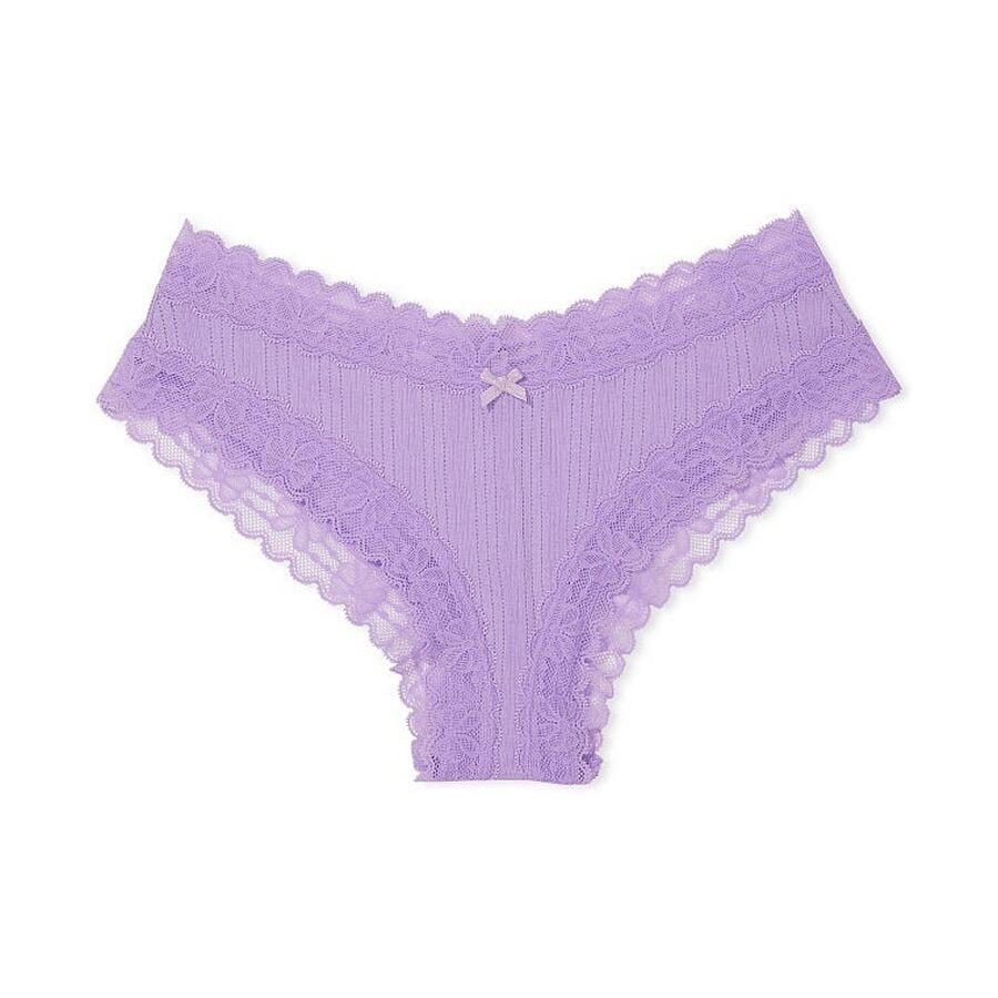 

Трусы Victoria's Secret Lace Waist Cotton Pointelle Cheeky, светло-сиреневый