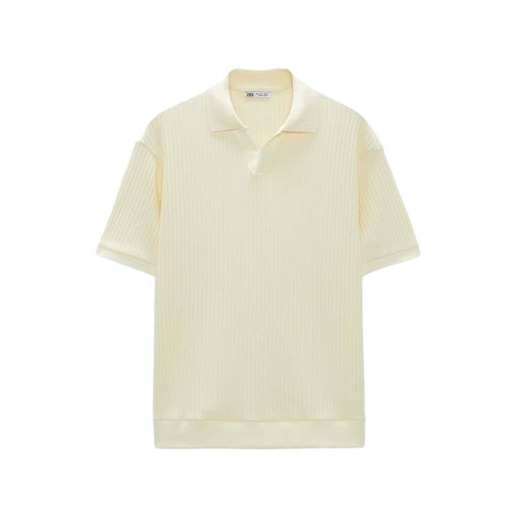 

Поло Zara Ribbed Shirt, экрю, Серый