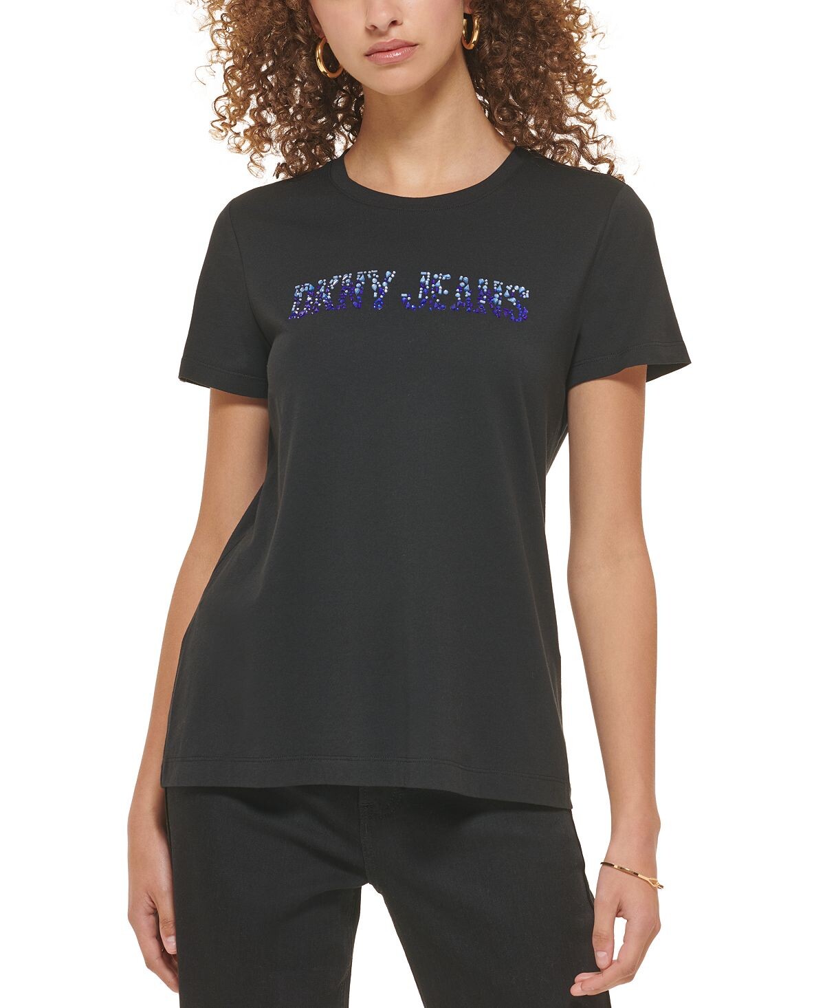 

Женская футболка с круглым вырезом и логотипом со стразами DKNY Jeans, мульти