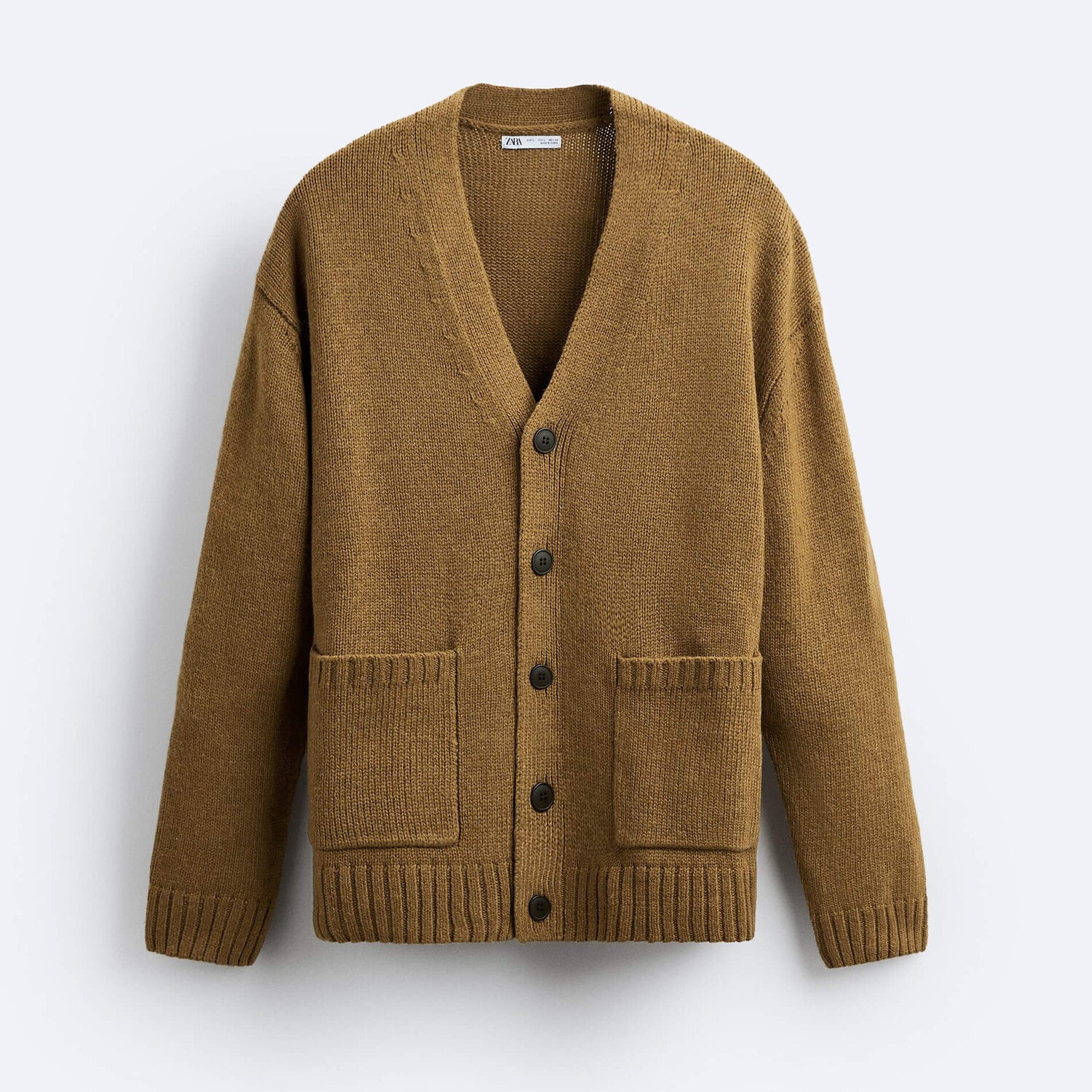 

Кардиган с карманами Zara Textured, оливково-зеленый