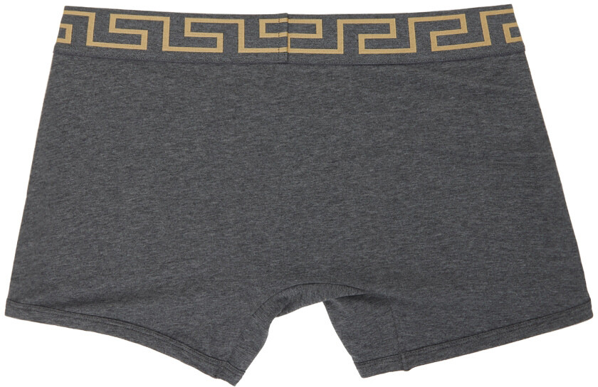

Серые длинные трусы-боксеры с каймой Greca Versace Underwear