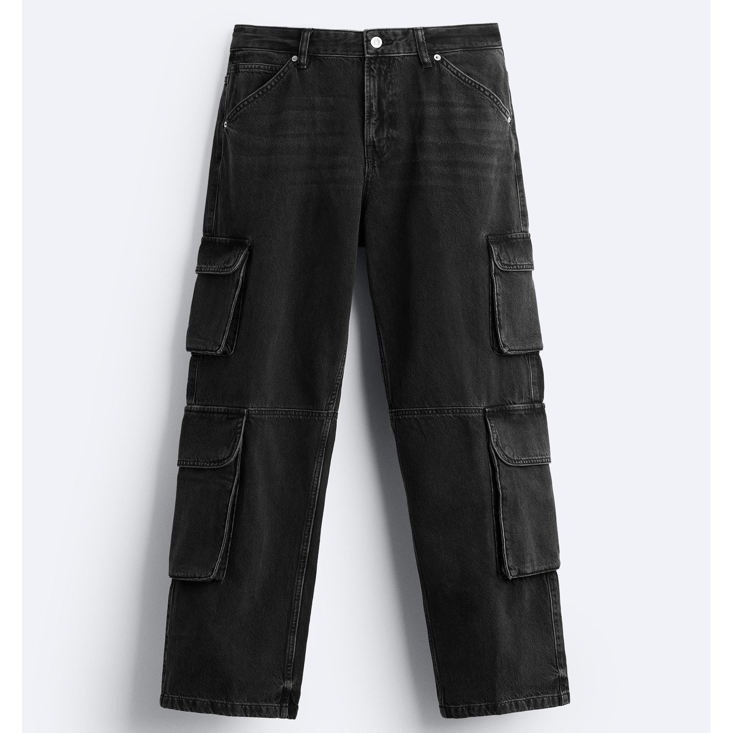 Джинсы Zara Utility With Pockets, черный тренч zara oversize with pockets серый