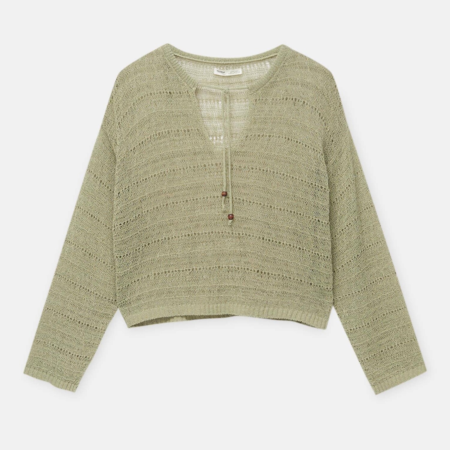 

Джемпер ажурной вязки с завязками Pull&Bear, хаки