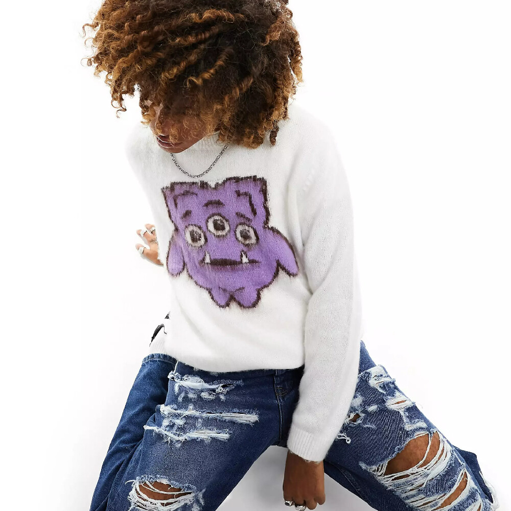

Свитшот ASOS DESIGN knitted fluffy Halloween, белый/фиолетовый