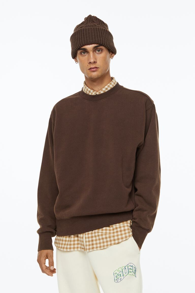 

Хлопковая толстовка оверсайз H&M, коричневый