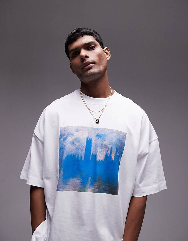 Футболка Topman Extreme Oversize With A Motif Of Monet's Painting The Houses Of Parliament In London, белый