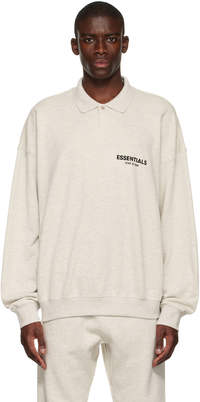 

Хлопковая футболка-поло с длинным рукавом Off-White Essentials, Серый