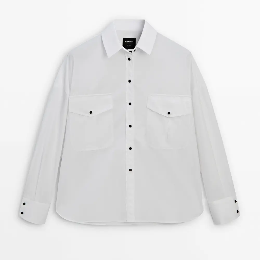 Рубашка Massimo Dutti Cotton With Contrast Buttons - Studio, белый