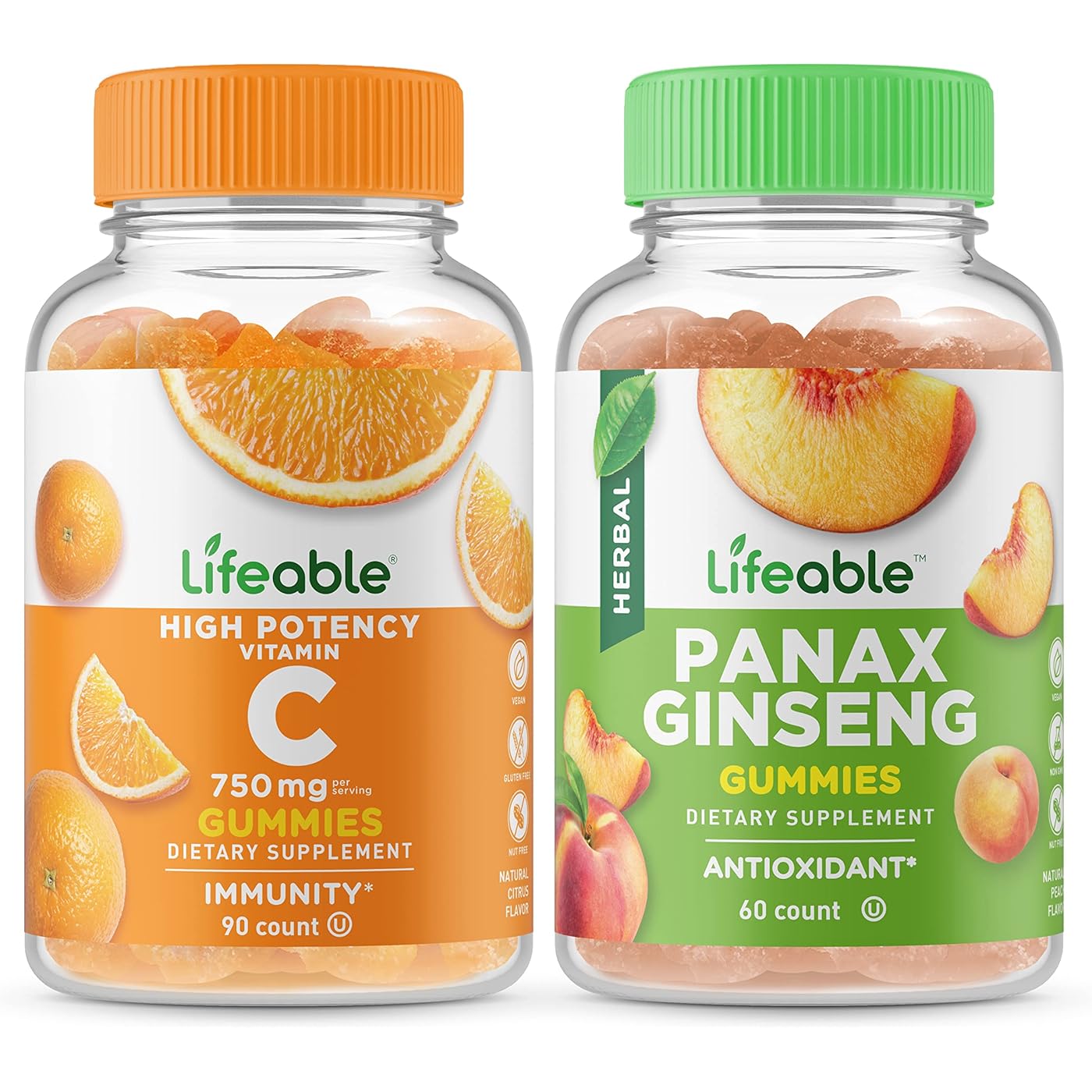 цена Набор витаминов Lifeable Vitamin C 750 mg & Panax Ginseng, 2 предмета, 60+90 таблеток