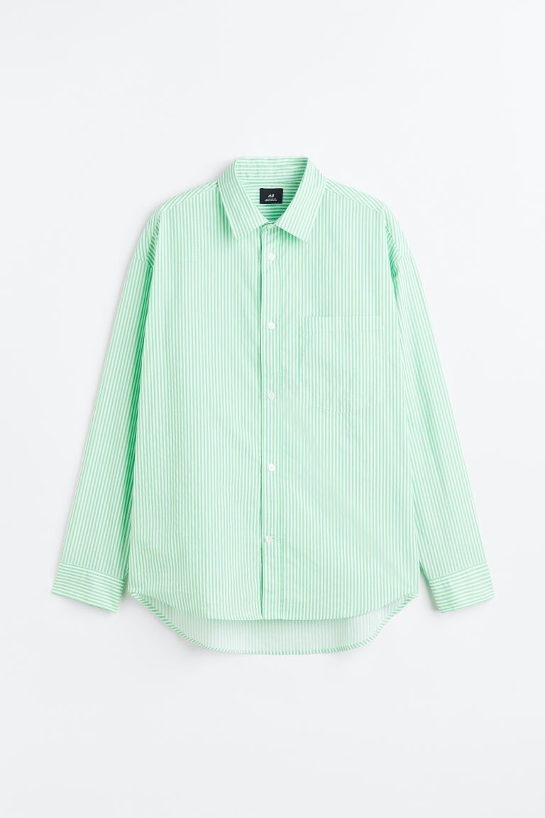 

Рубашка из поплина оверсайз H&M, светло-зеленый/полосатый