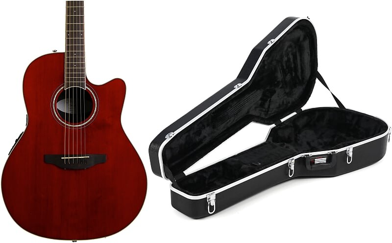 

Акустическая электрическая гитара средней глубины Ovation Celebrity Standard — комплект Ruby Red с футляром для гитары Gator серии GC Deluxe ABS — глубокий контур и закругленная задняя часть средней глубины