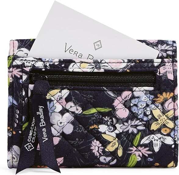 

Женский хлопковый компактный кошелек Vera Bradley Riley с RFID-защитой, темно-синий