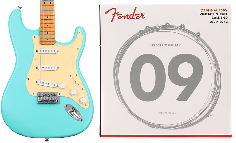 

Squier 40th Anniversary Stratocaster Electric Guitar Vintage Edition - Satin Seafoam Green с кленовым грифом в комплекте с Fender 0730150403 Squier + Fender 0379510549=1 0730150403=1