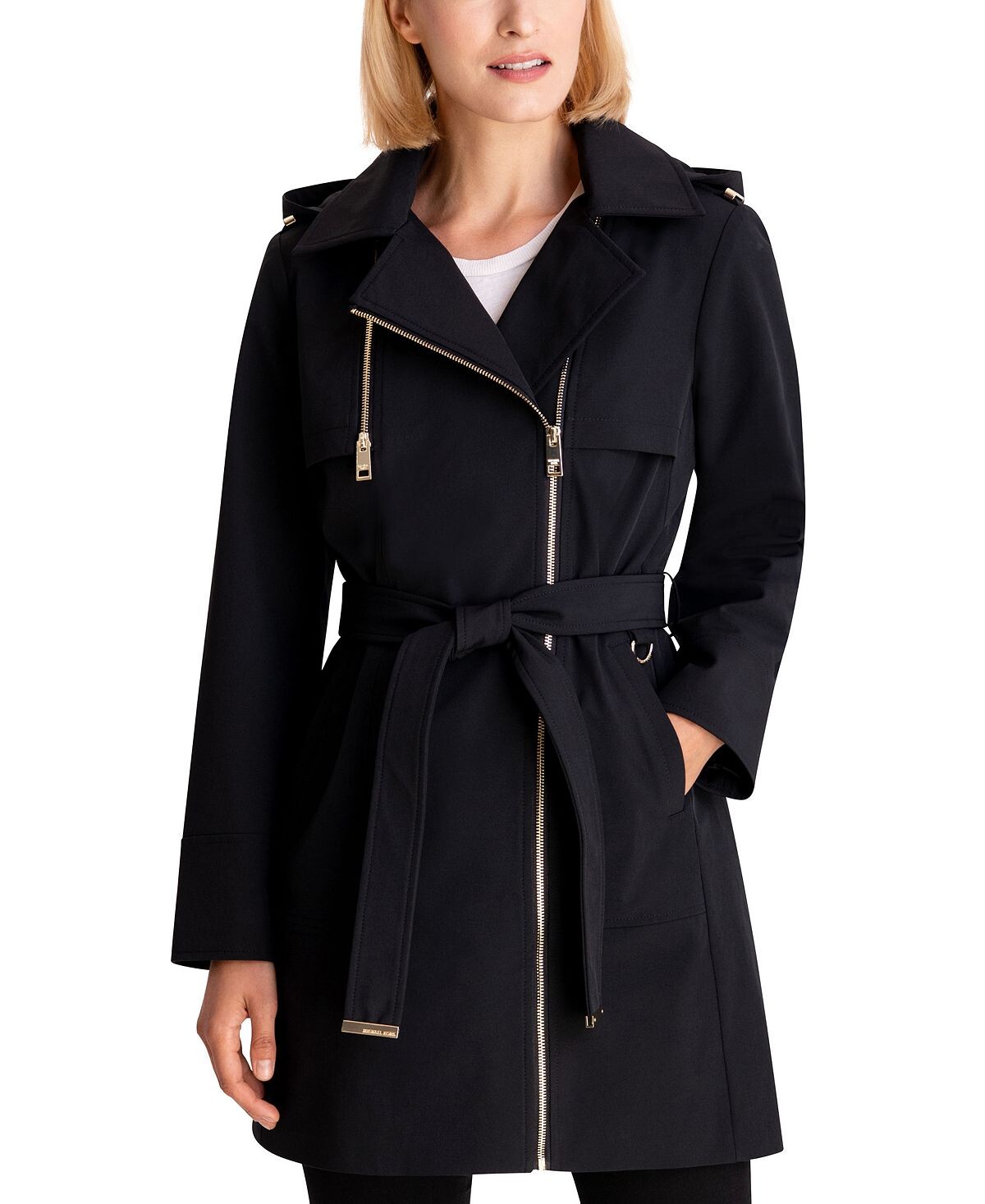 

Женский асимметричный плащ petite с капюшоном и поясом, созданный для macy's Michael Kors, черный