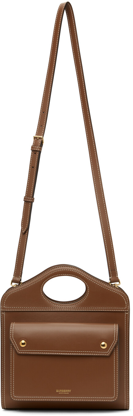 

Коричневая мини-сумка с прострочкой и карманом Burberry
