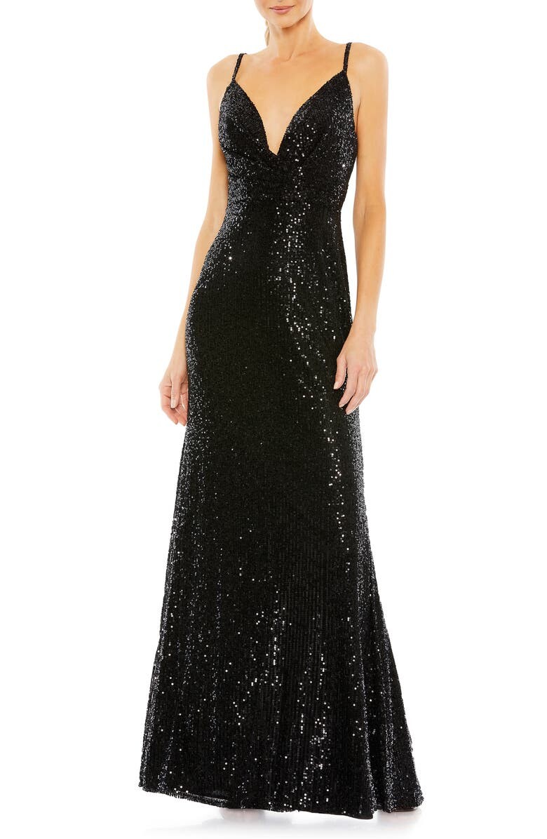 

Драпированное платье с пайетками IEENA FOR MAC DUGGAL, черный