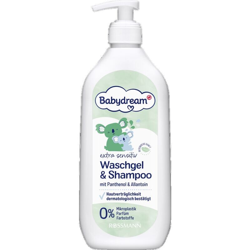 

Особо чувствительный гель для стирки и шампунь Babydream, 500 ml