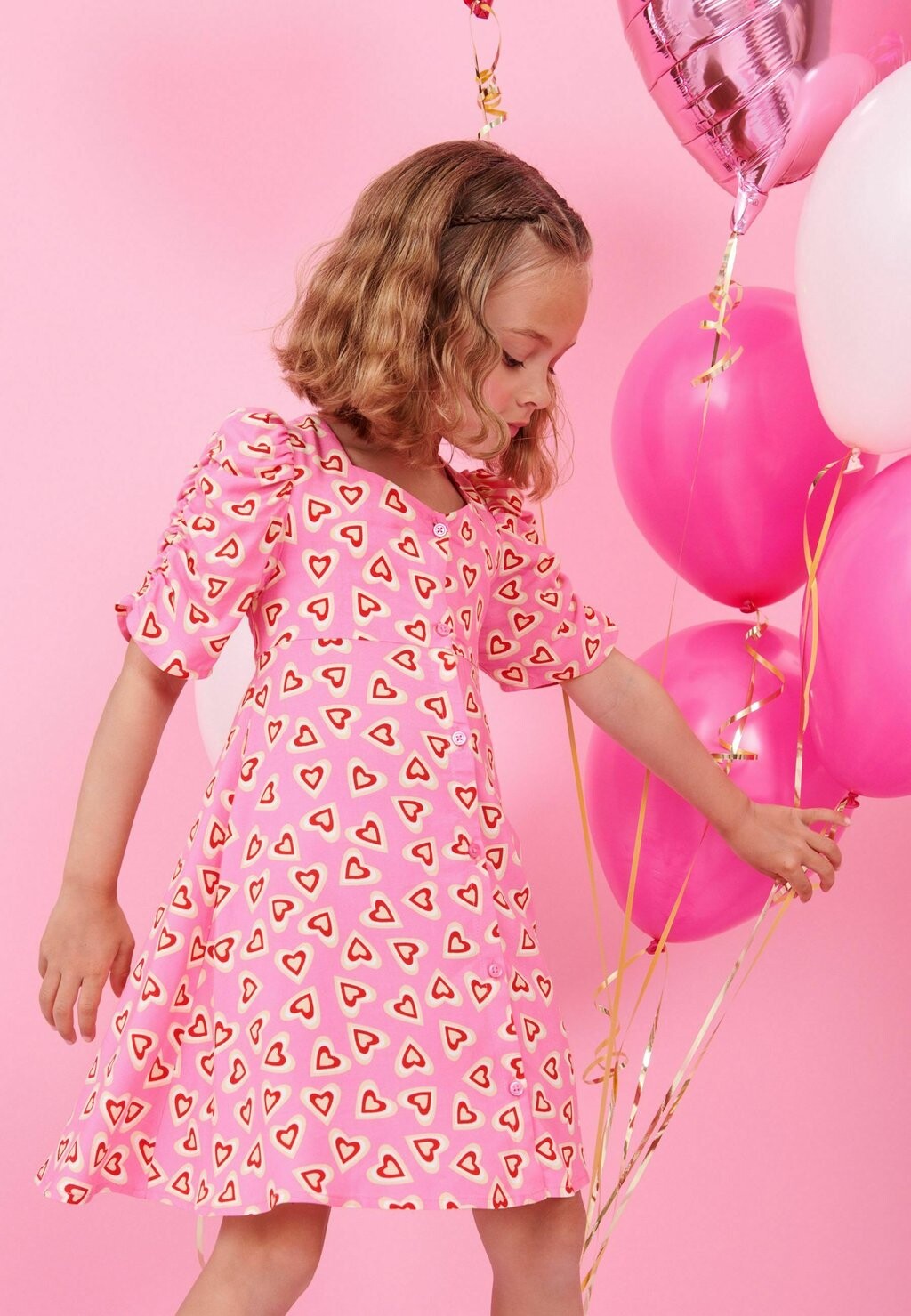 Платье-рубашка Ruched Sleeve Dress Next, цвет pink red heart print