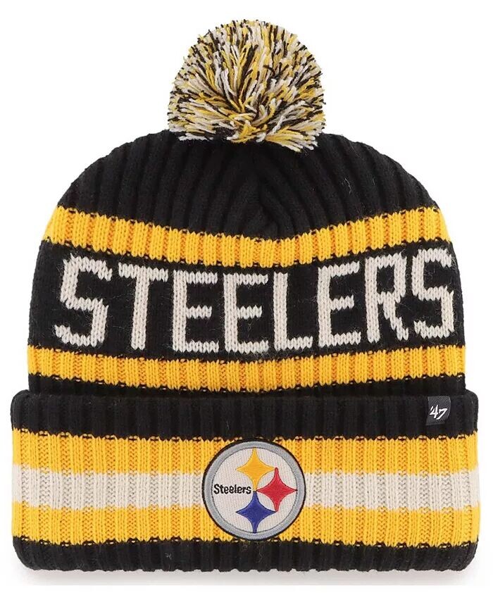 

Мужская черная вязаная шапка Pittsburgh Steelers Bering с манжетами и помпоном '47 Brand, черный