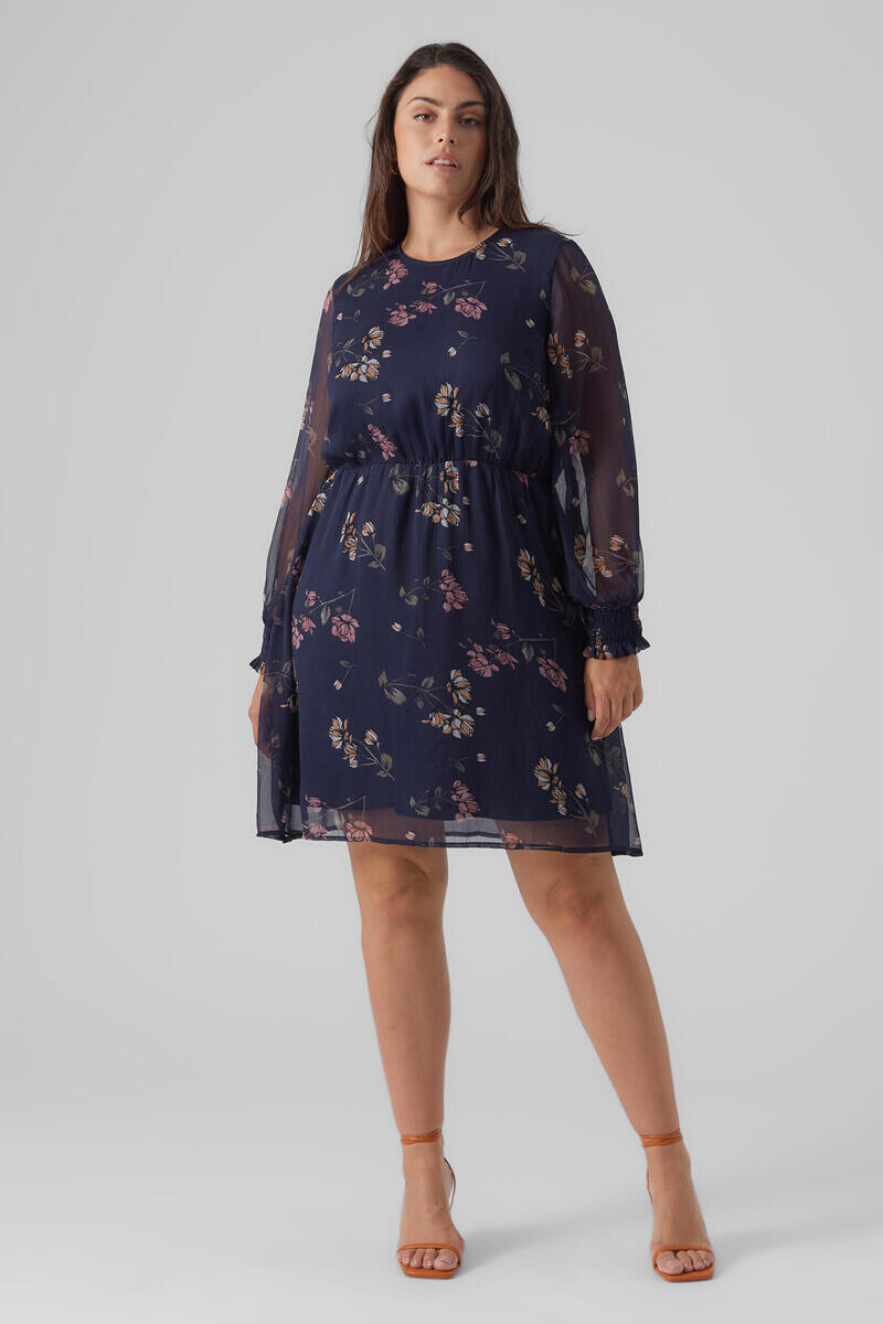 

Короткое шифоновое платье больших размеров Vero Moda Curve, темно-синий