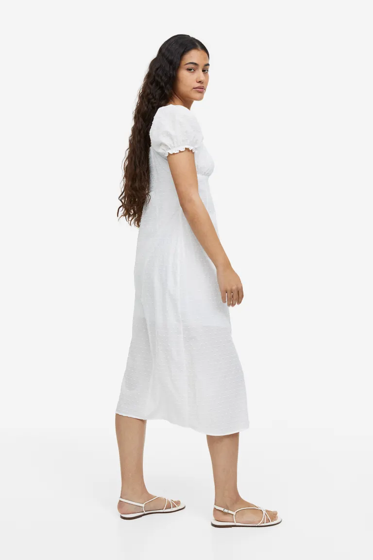 

Платье из тисненой ткани с рукавами-буфами H&M, белый