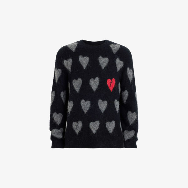 

Джемпер amore с узором в виде сердечек из смесовой шерсти Allsaints, черный
