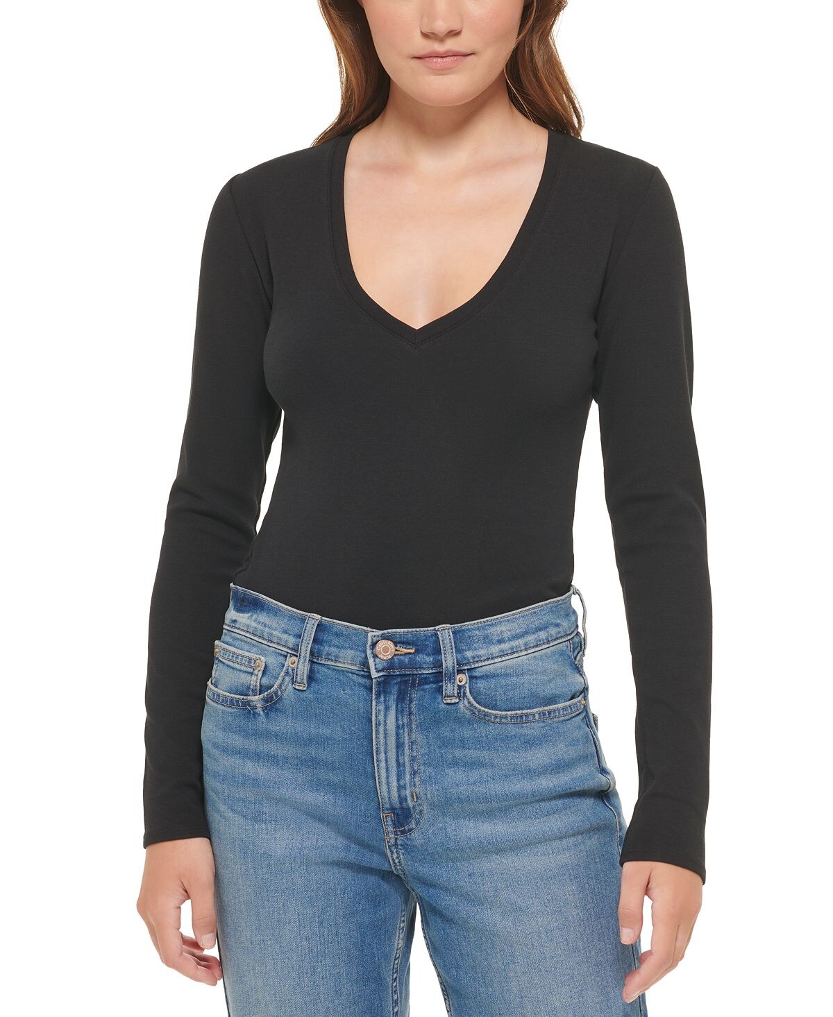 

Миниатюрное боди с длинными рукавами и глубоким v-образным вырезом Calvin Klein Jeans, черный