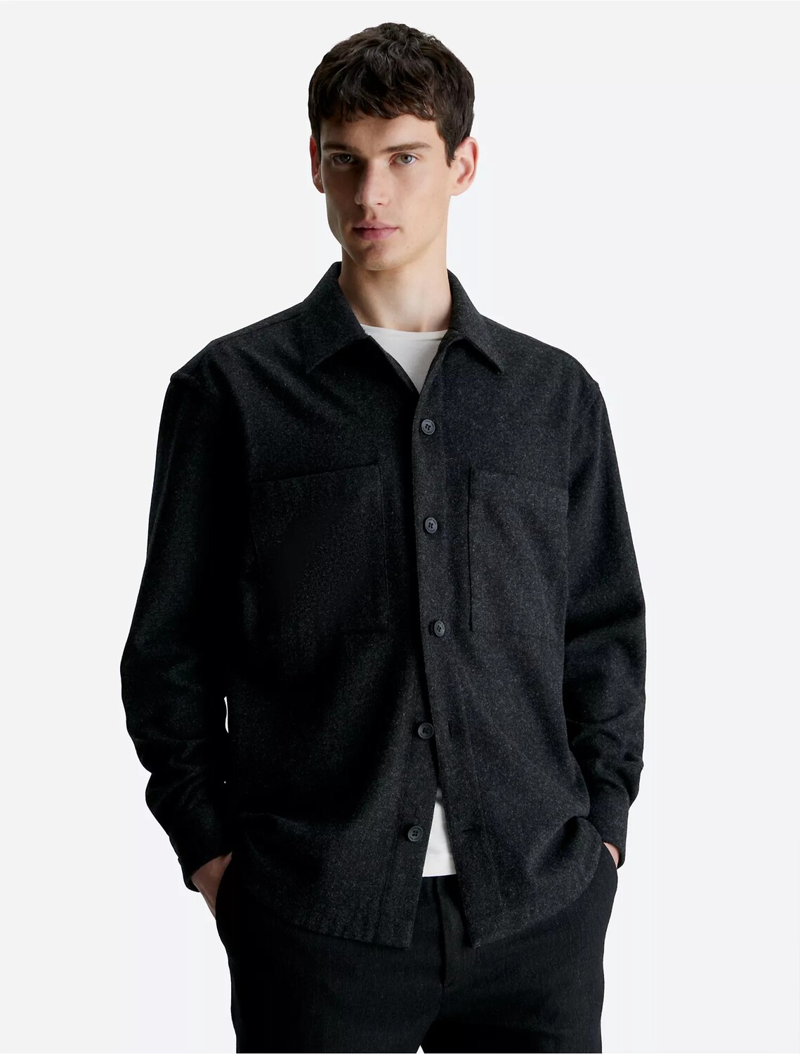 

Рубашка Calvin Klein Wool Blend Button-Down, черный