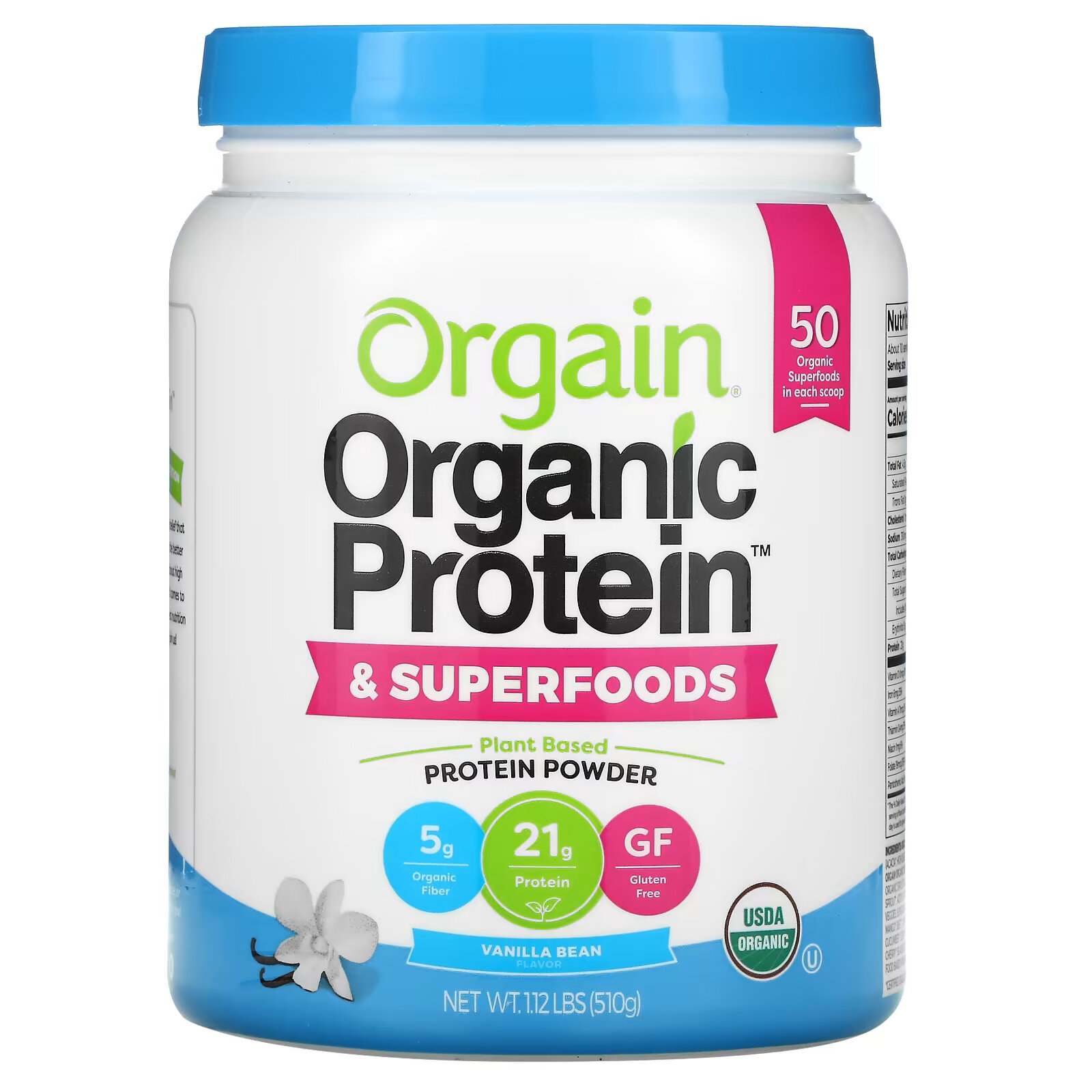 Порошок Orgain из органических белков и суперфудов, ваниль, 510 г