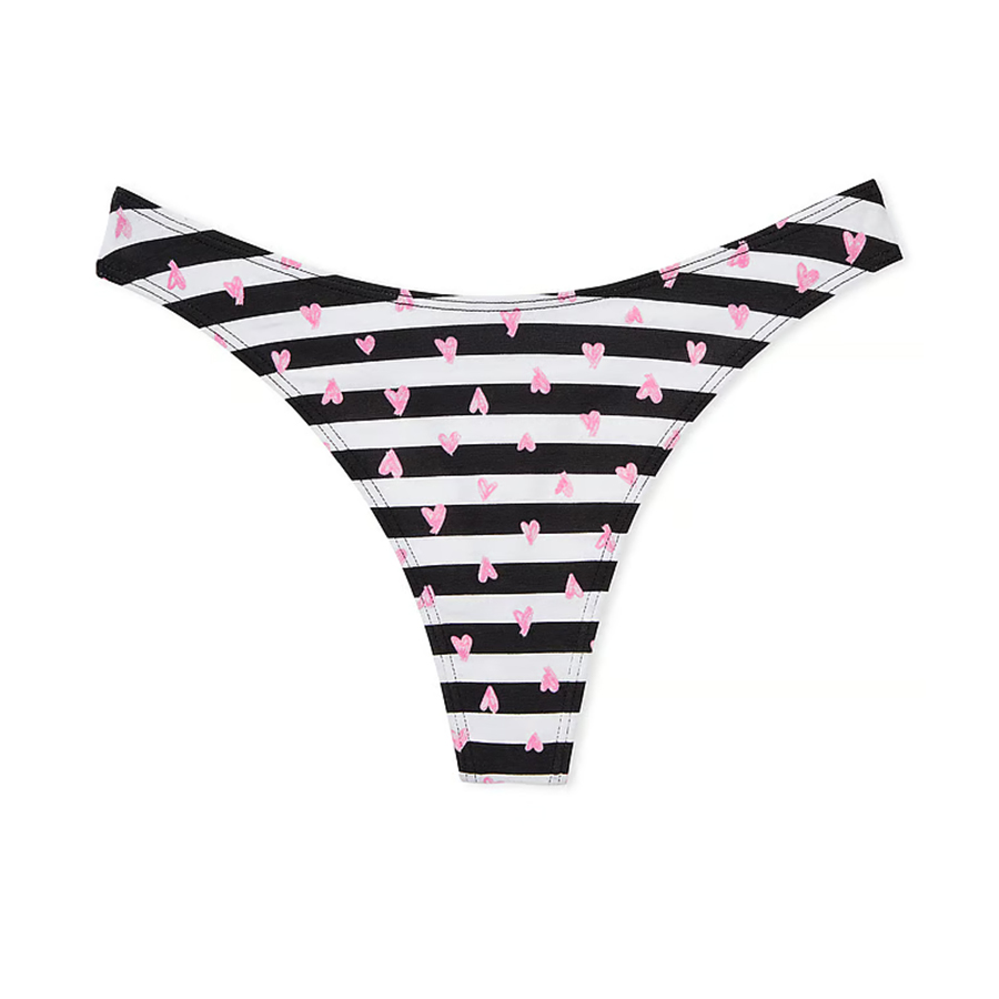 

Трусики-стринги Victoria's Secret Stretch Cotton High-Leg Scoop Thong Classic, черно-белый, Черный