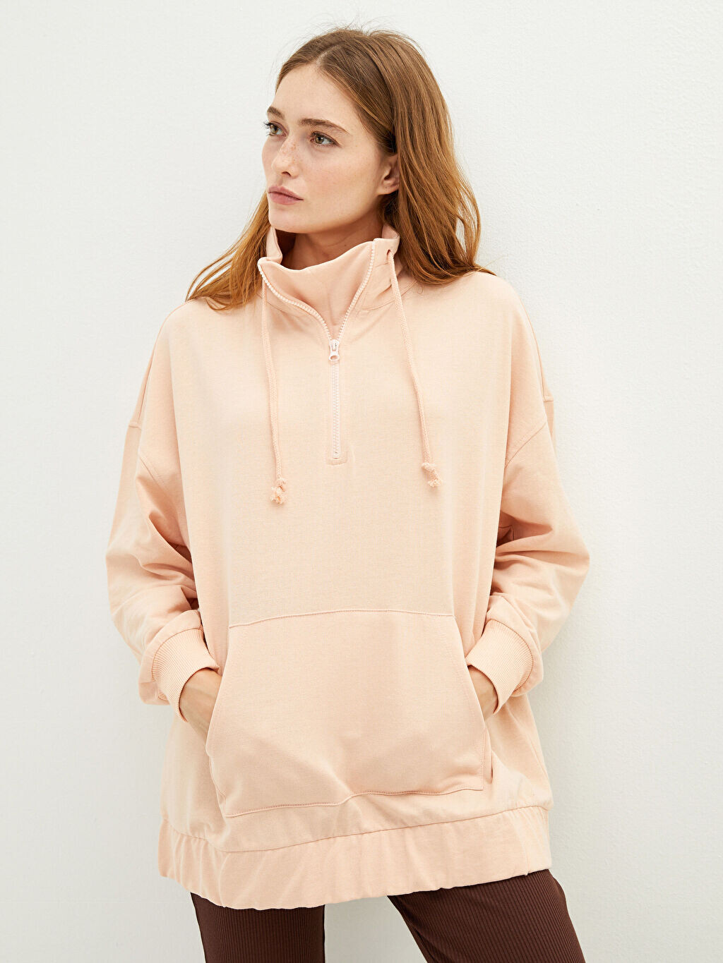 

Женская толстовка с прямым воротником и длинными рукавами LCW Casual, Коричневый