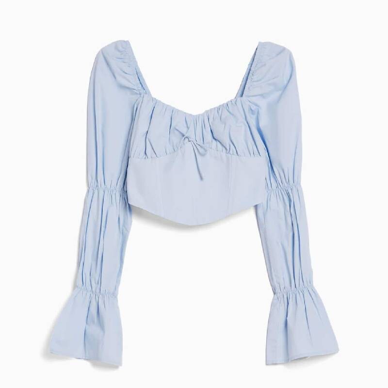 

Блузка короткая Bershka Cropped Long Sleeve Corset, голубой