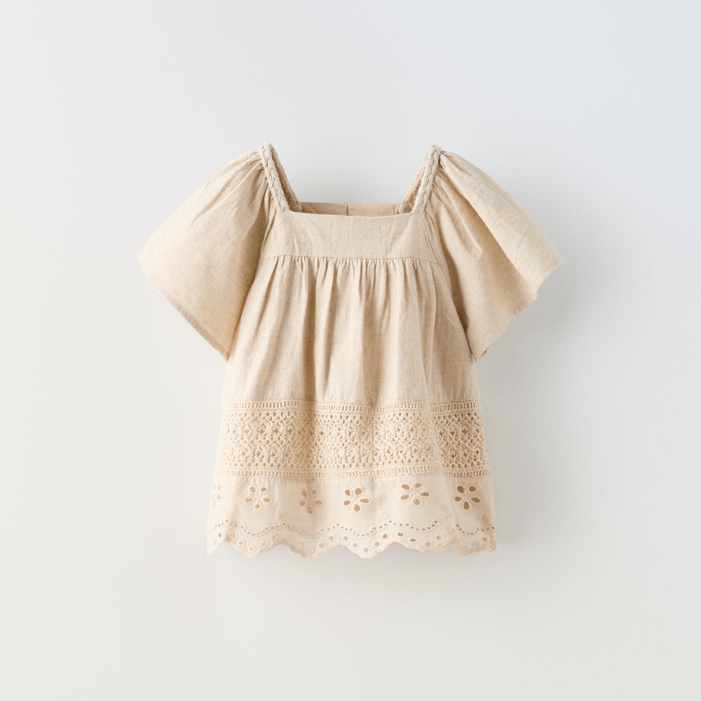 Блузка Zara Embroidered, светло-бежевый