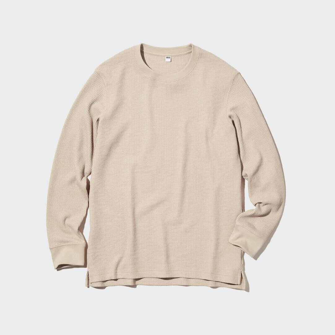 

Лонгслив Uniqlo Waffle Crew Neck, кремовый, Бежевый