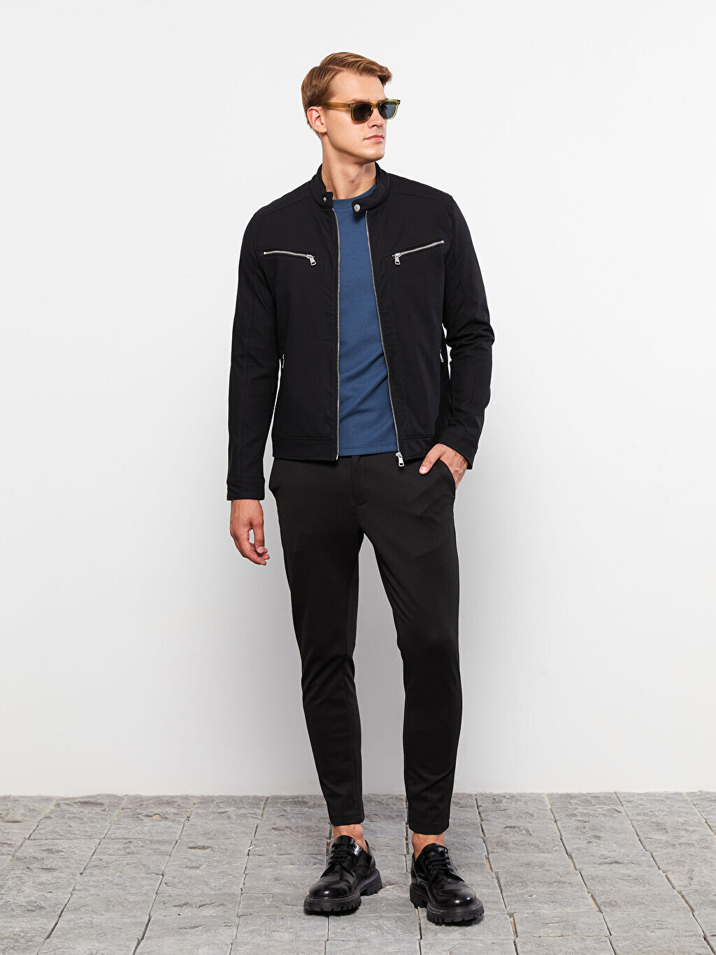 

Мужское кожаное пальто Slim Fit с байкерским воротником LCW Vision