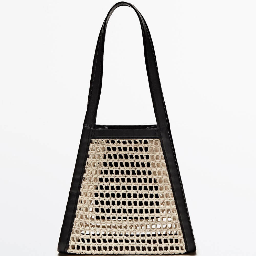 

Сумка Massimo Dutti Contrast Leather Mesh - Limited Edition, черный/бежевый