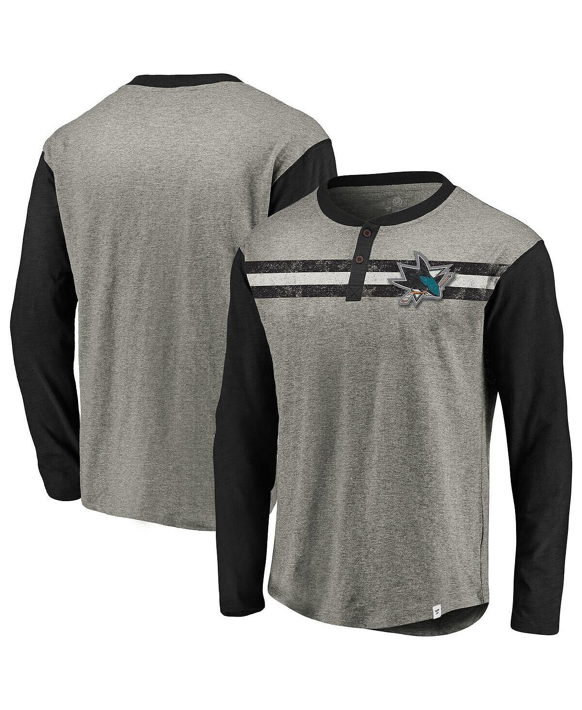 

Мужская футболка heather grey, black san jose sharks true classics в полоску в стиле ретро с длинным рукавом henley Fanatics, мульти